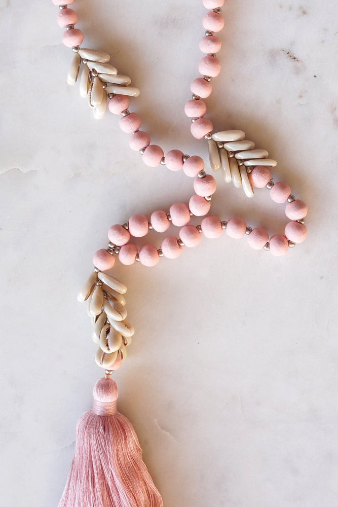 Coloured Wood and Shell Necklace