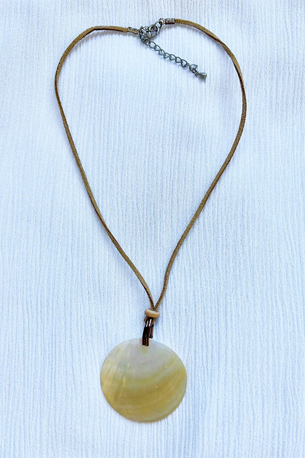 Mother of Pearl & Leather strap Necklace