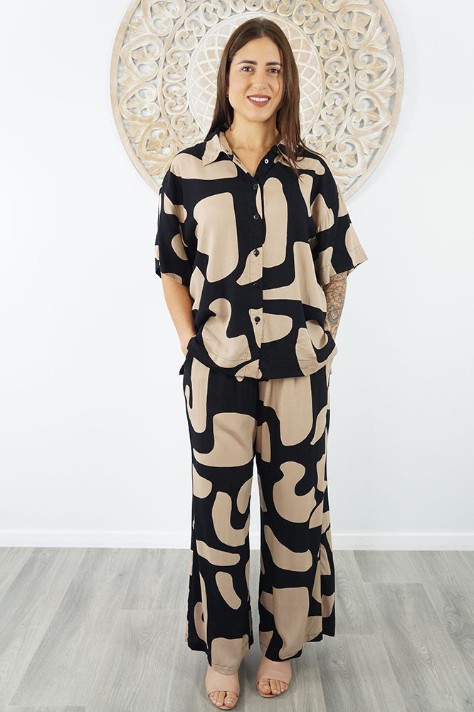Abbey Shirt & Wide Leg Pant Set Abstract Geo