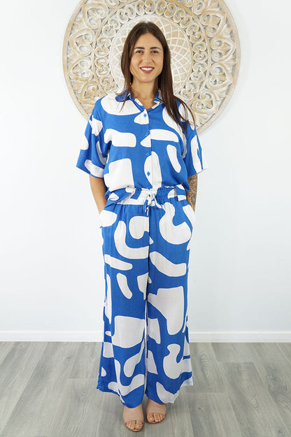 Abbey Shirt & Wide Leg Pant Set Abstract Geo