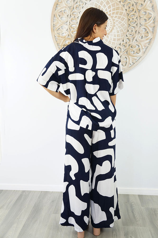 Abbey Shirt & Wide Leg Pant Set Abstract Geo