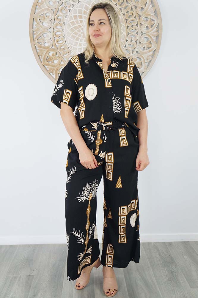 Abbey Shirt & Wide Leg Pant Set Fan Palm