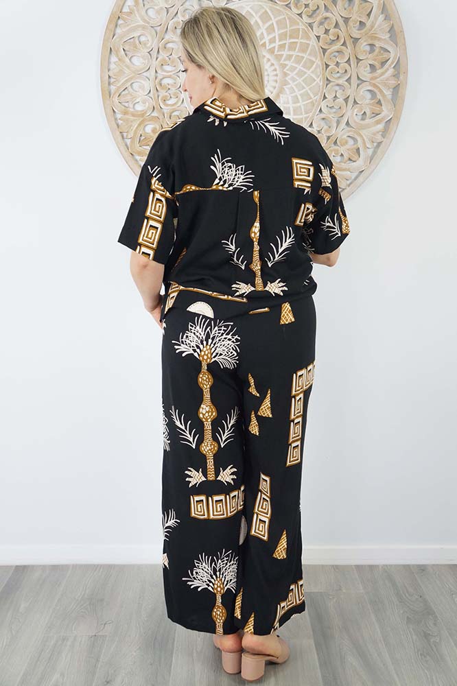 Abbey Shirt & Wide Leg Pant Set Fan Palm