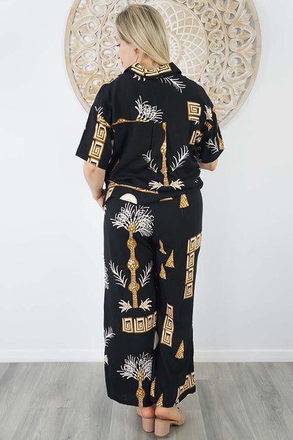 Abbey Shirt & Wide Leg Pant Set Fan Palm