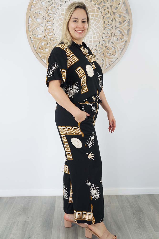 Abbey Shirt & Wide Leg Pant Set Fan Palm