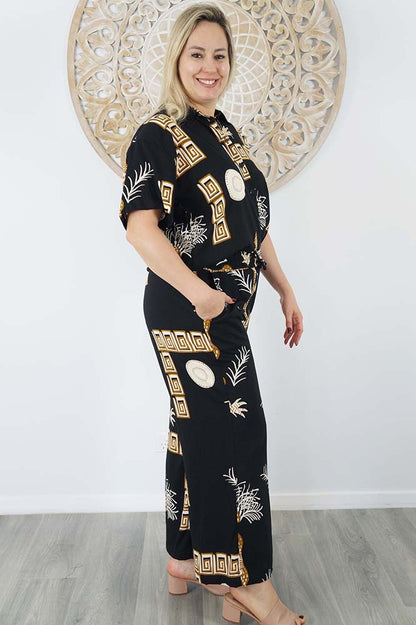 Abbey Shirt & Wide Leg Pant Set Fan Palm