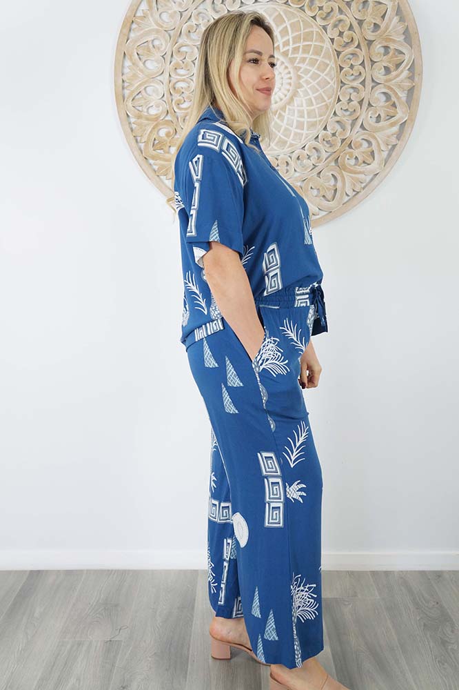 Abbey Shirt & Wide Leg Pant Set Fan Palm