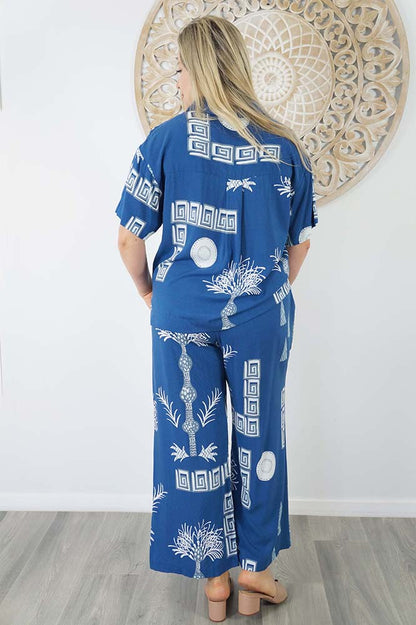 Abbey Shirt & Wide Leg Pant Set Fan Palm