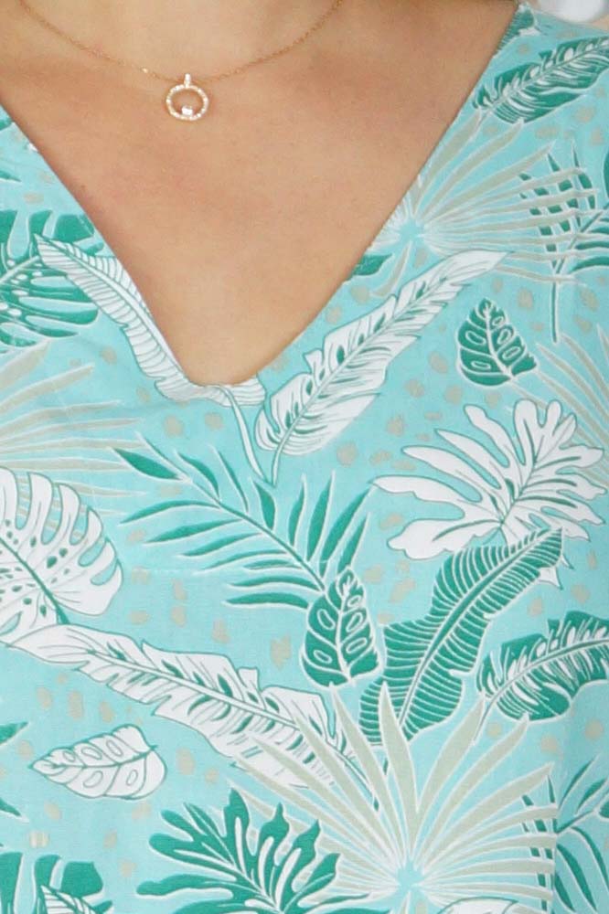 3/4 Sleeve Tunic "Tropical Leaves"