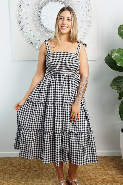 3/4 Tie Up Smock Dress "Gingham"