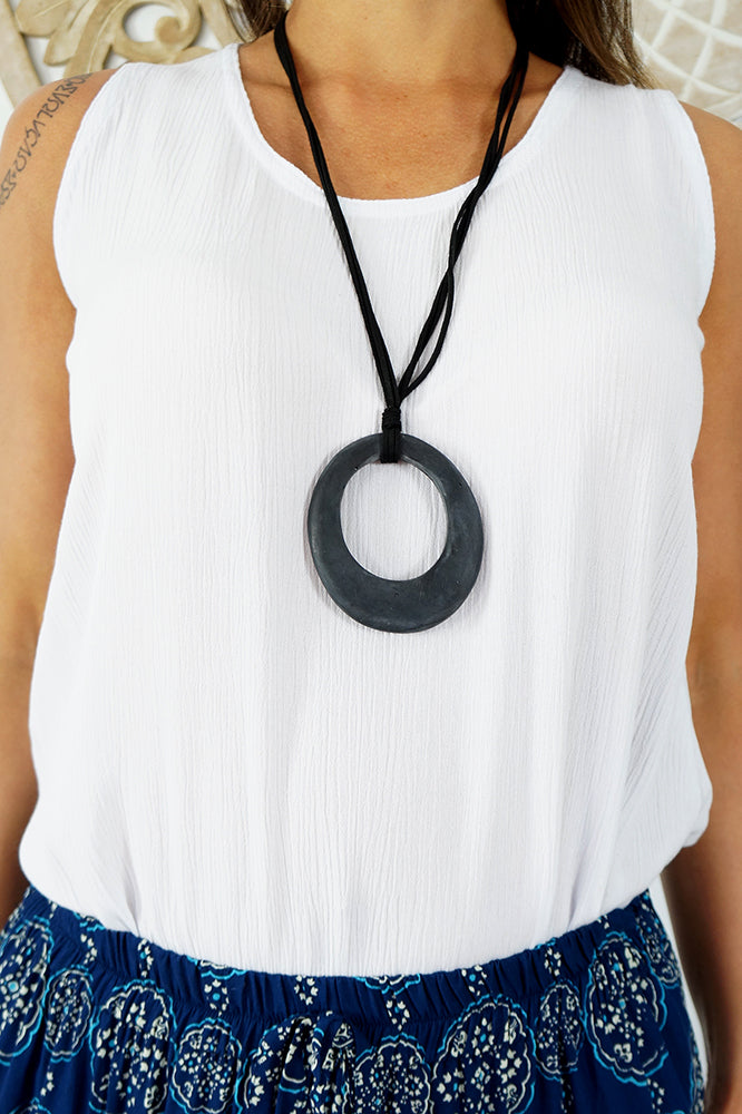 Large Oval Pendant on Leather Necklace