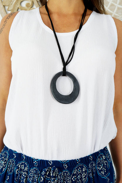 Large Oval Pendant on Leather Necklace