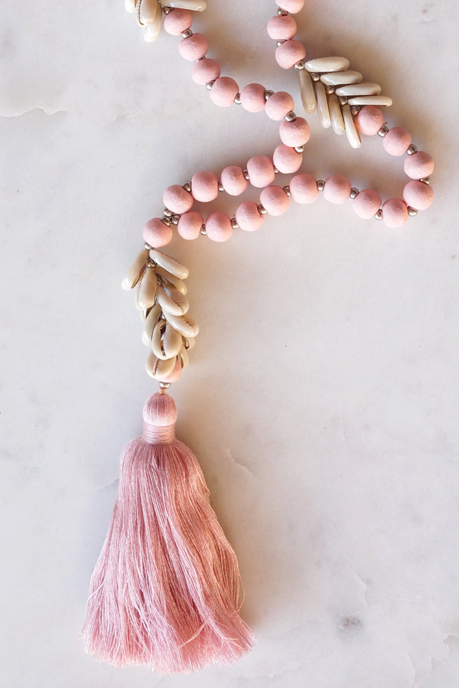 Coloured Wood and Shell Necklace