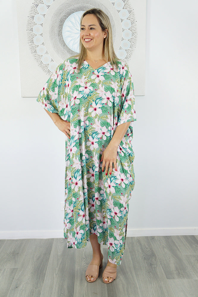 Premium Long Kaftan "Fan Flower"