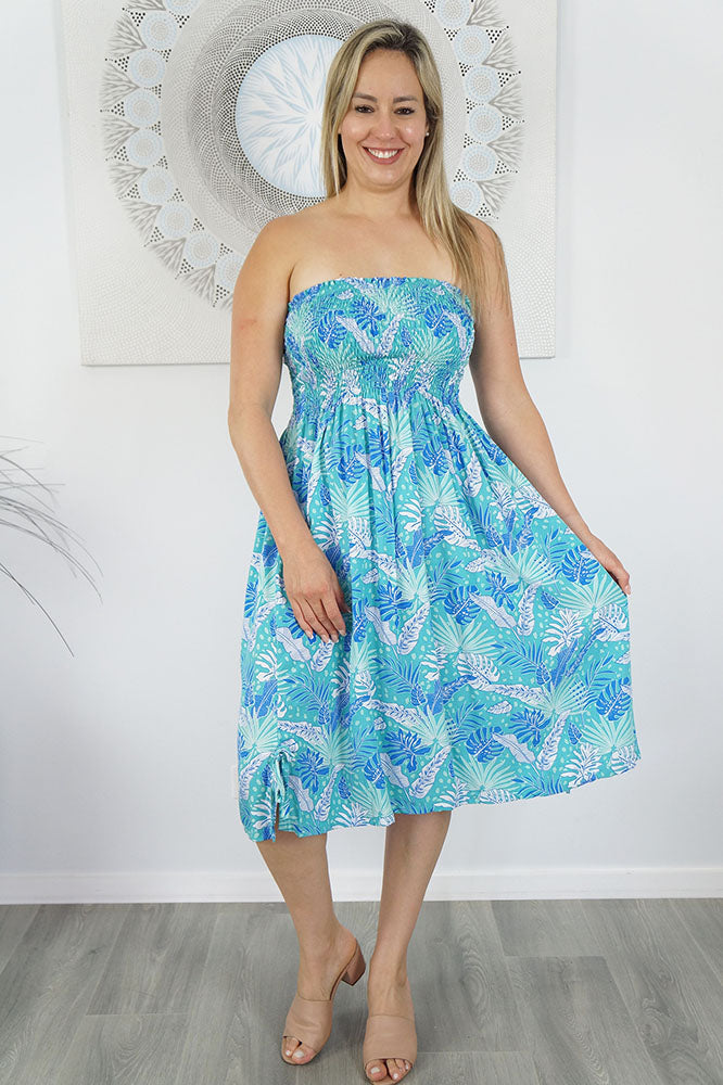 Smock Dress "Tropical Leaves"