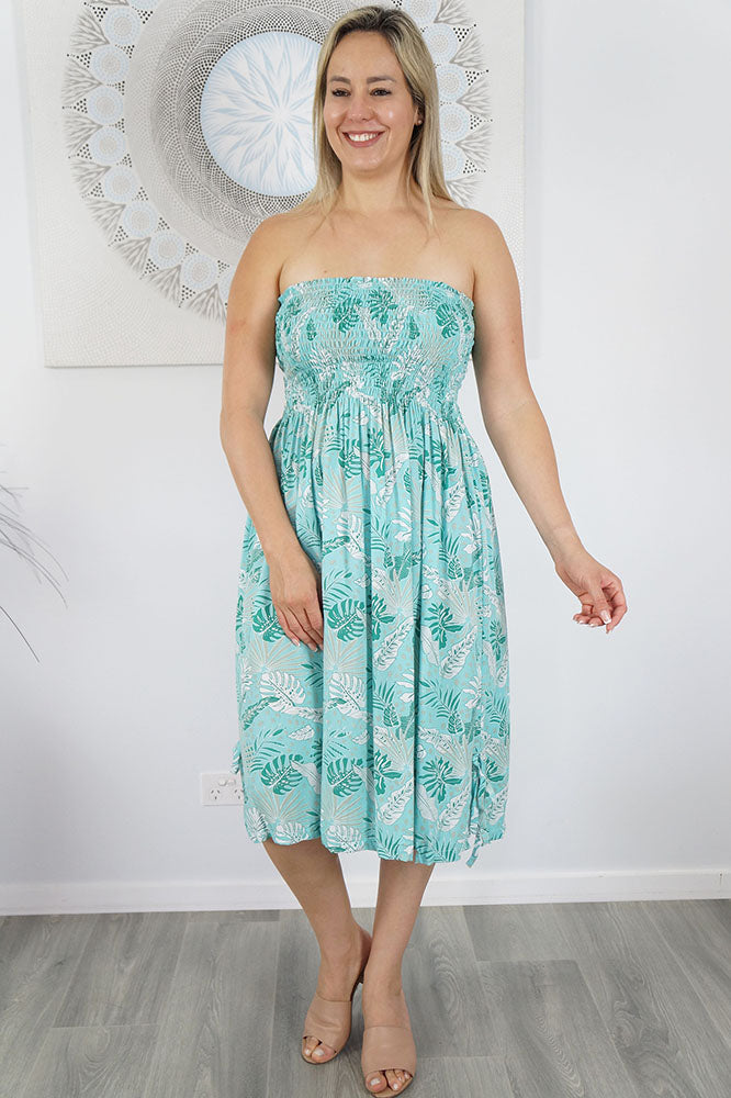 Smock Dress "Tropical Leaves"